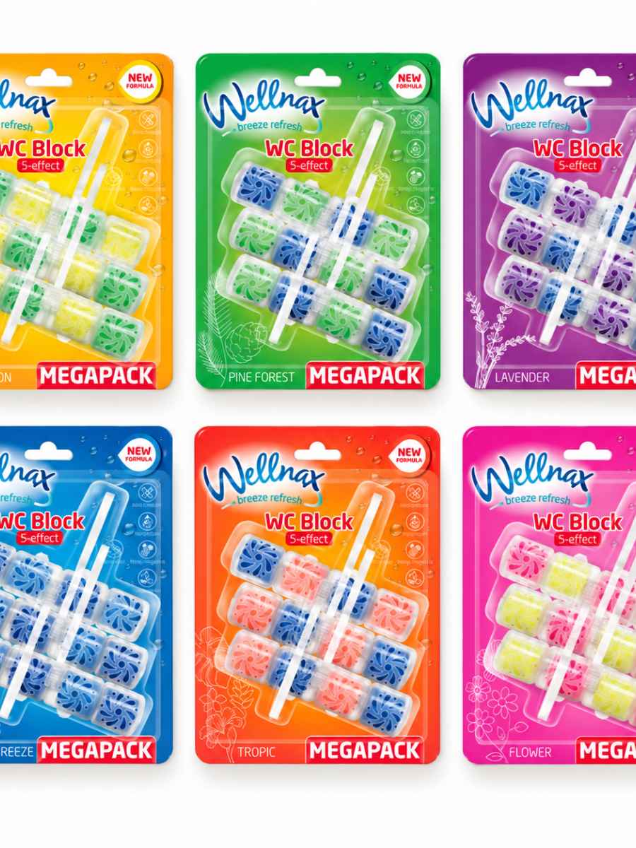 Wellnax WC Block „Megapack“ tualeto gaiviklis, 3 × 50 g